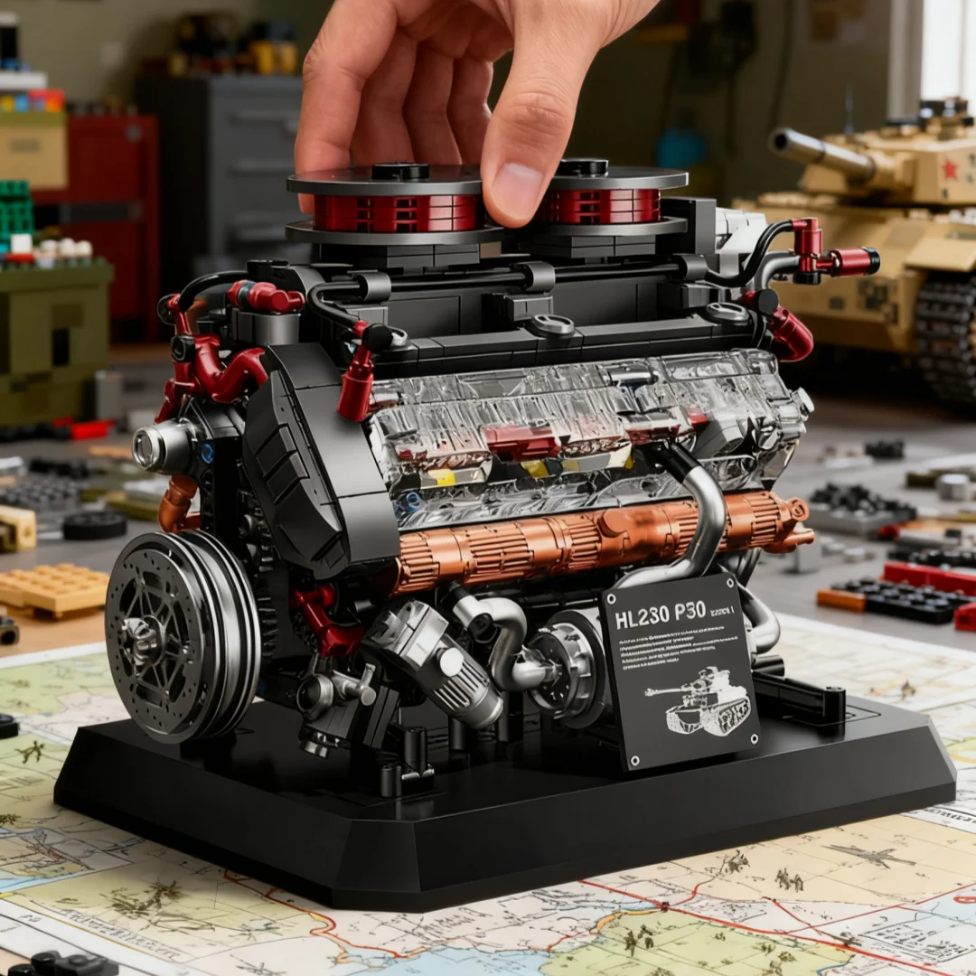 1236+/PCS Building Block Set, Car/Tank Engine Model, High Difficulty Mechanical Device Building Block Decoration Collection Gift