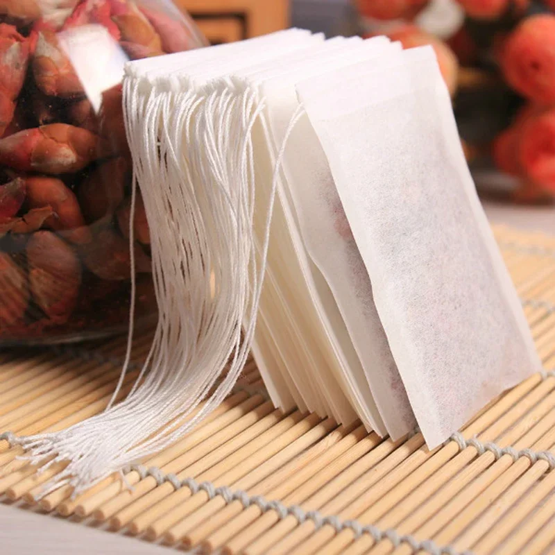 100 Uds. Bolsitas de té con cordón de especias en polvo de hierbas de algodón vacío filtro de bolsas de té de hierbas