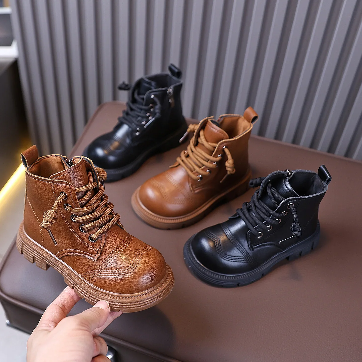 2026 New Autumn Girls Ankle Boots Fashion School Kids Leather Boots Thick Bottom Non-slip Children's Platform Causal Boots Black