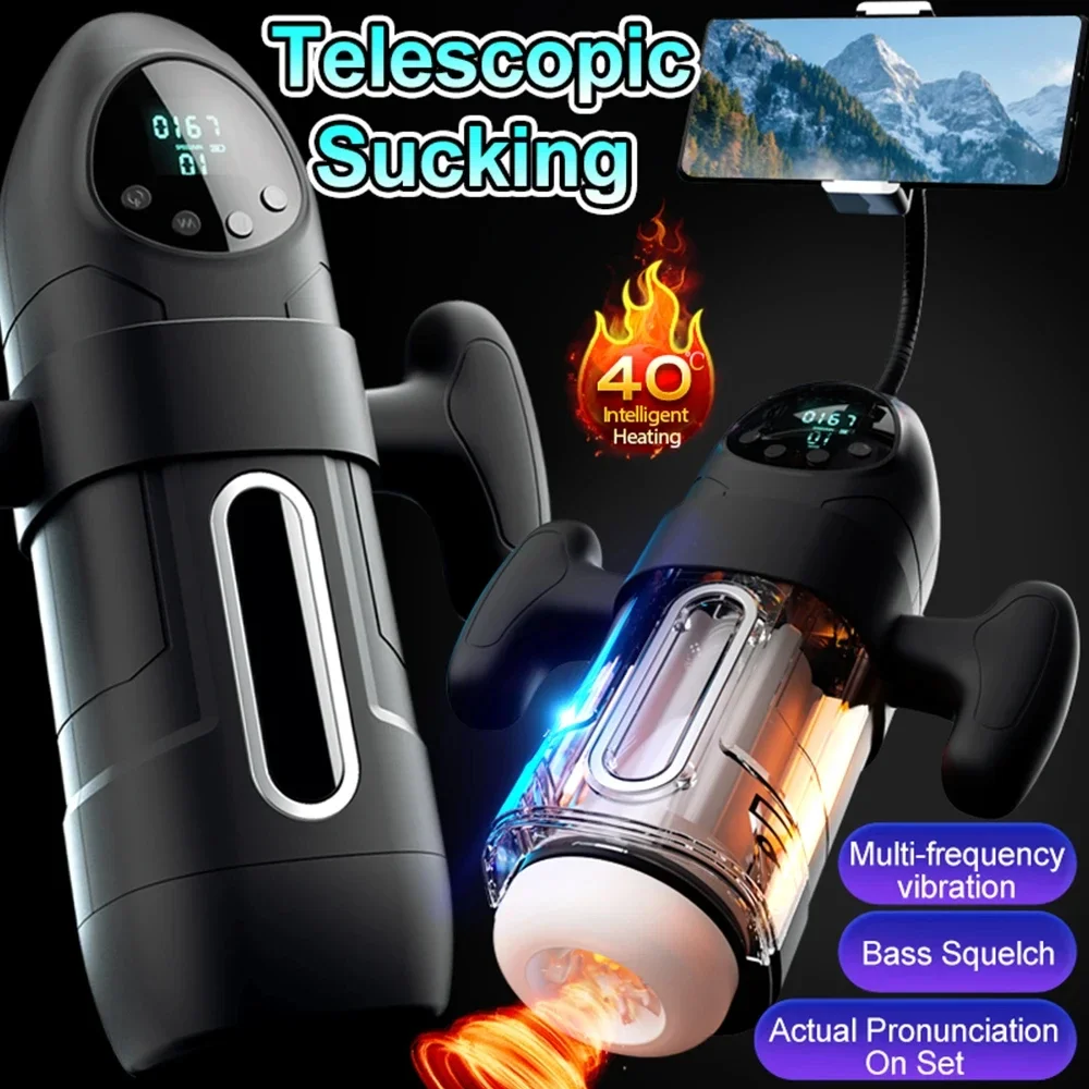 YAFEI Automatic 3 Sucking 10 Telescopic Heating Male Masturbator Handle Penis Pump Stroker Pocket Pussy Adults Sex Toys for Men