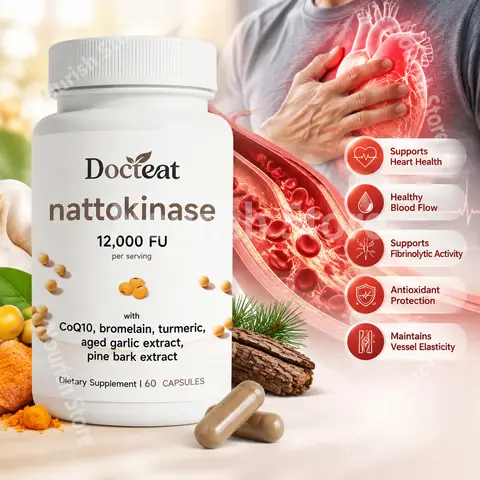 Nattokinase Supplement Capsules with CoQ10 Aged Garlic Turmeric Extract Cardiovascular Health Support Botanical Formula