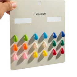 9Pairs/set Lovely Colorful Small Acrylic Waterdrop Earrings for Women Cute Water Star Square Round Earrings Trend Jewelry