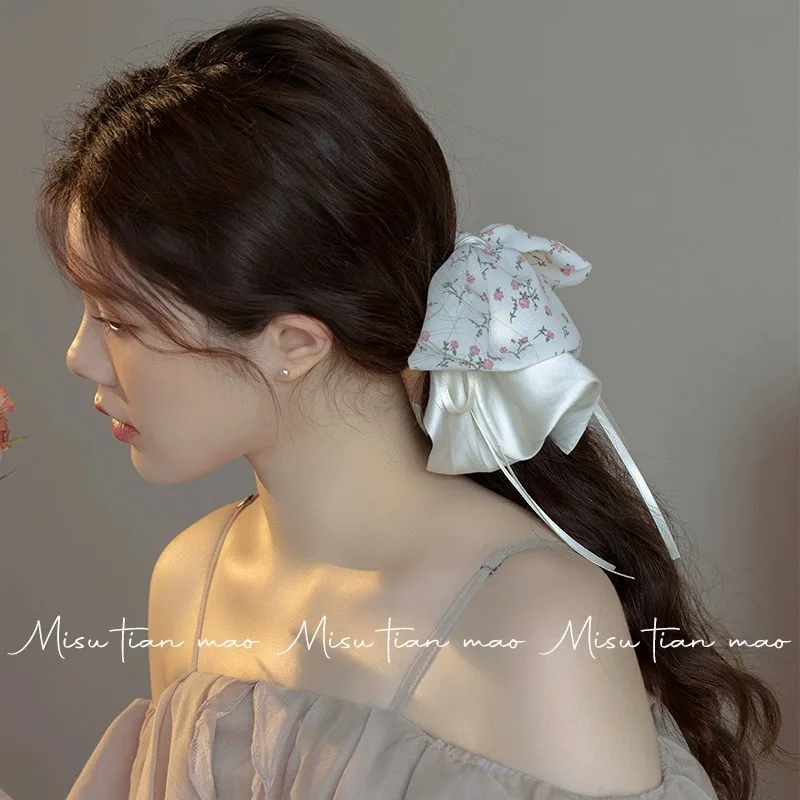 Early Spring New Style Headwear Ponytail Butterfly Knot Clips Frilly Ribbons Claw Clips Half-up Hairstyle Clips
