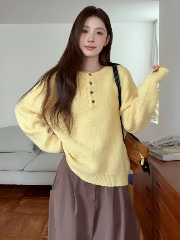 

Korean Sle Long Sve Loose Women's Knitwear Soft Cozy Inner Wear Autumn Winter Comfortable Loose Sweater Top