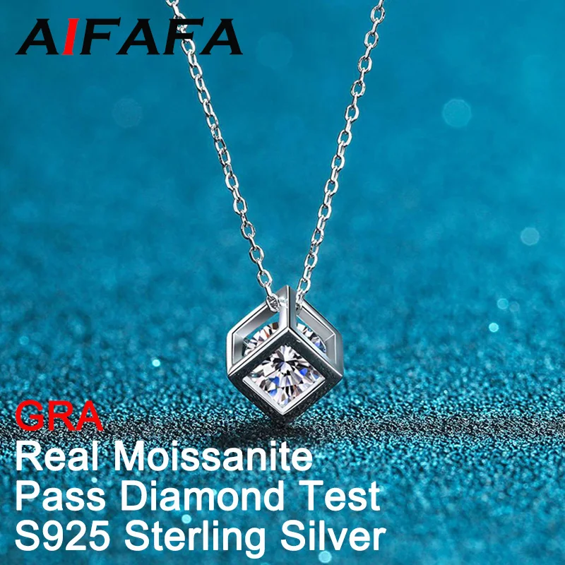 

AIFAFA 1 Carat Real Moissanite Pendant Necklace Square 925 Solid Silver Neck Wedding Fine Jewelry Wholesale Pass Diamond Test