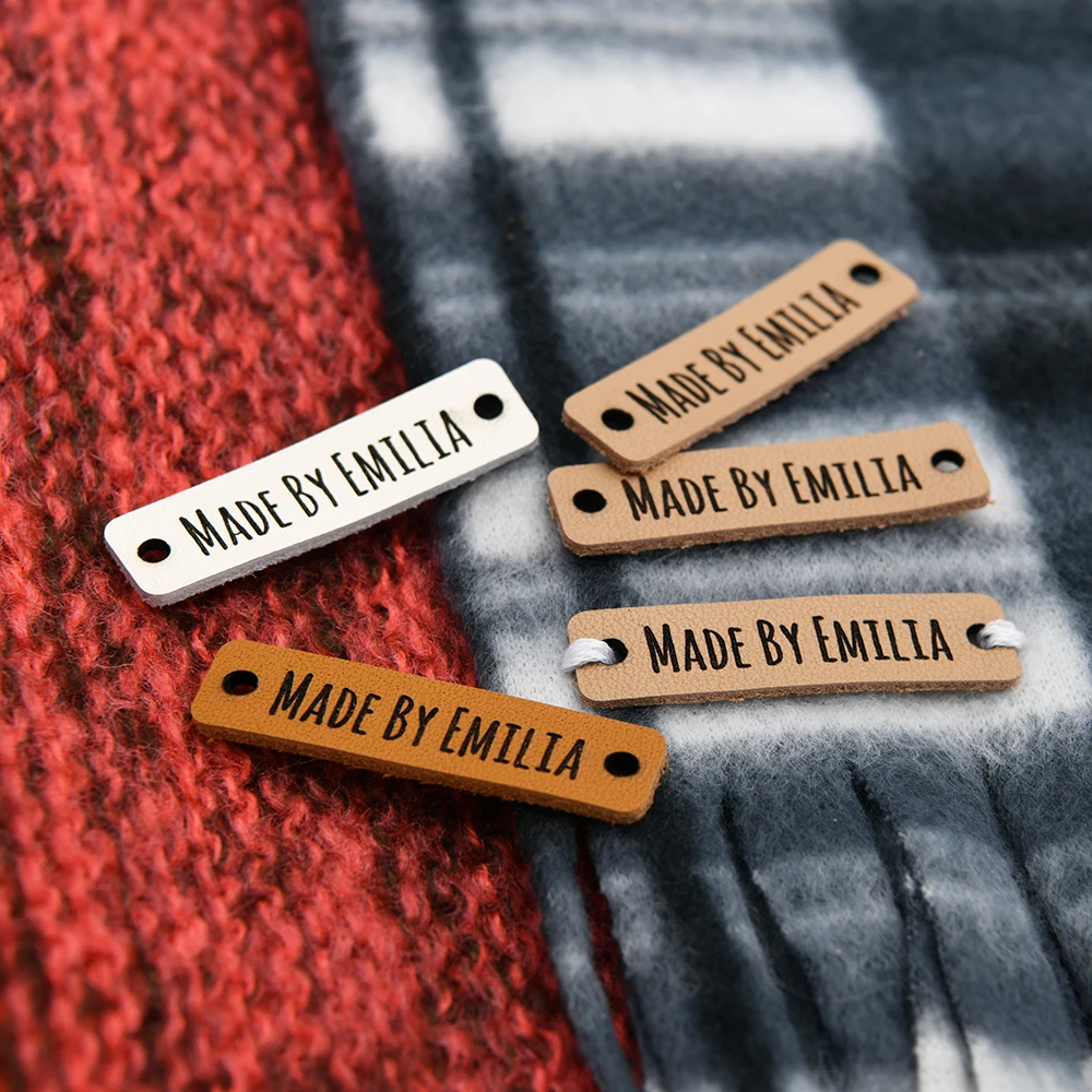 Sewing Tags, Leather Labels, Genuine Leather Knitting Labels, Tags For Handmade Items, 0.39x1.57 Inches, Laser Engraved, D573