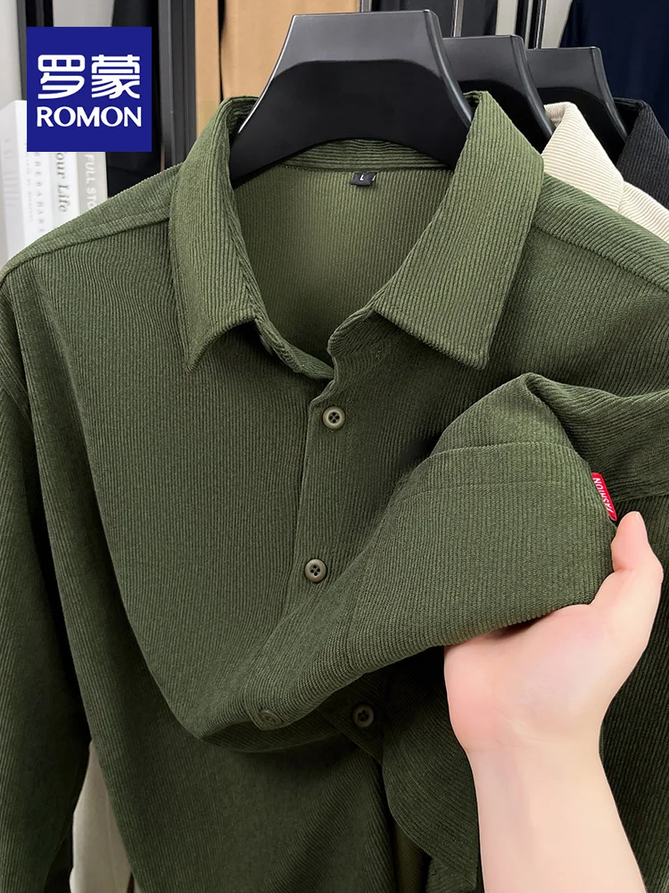 

Rn Men's Long Sve Corduroy irt Loose Fit Vintage Sle Military een Busin Casual Faion Autumn New Arrival