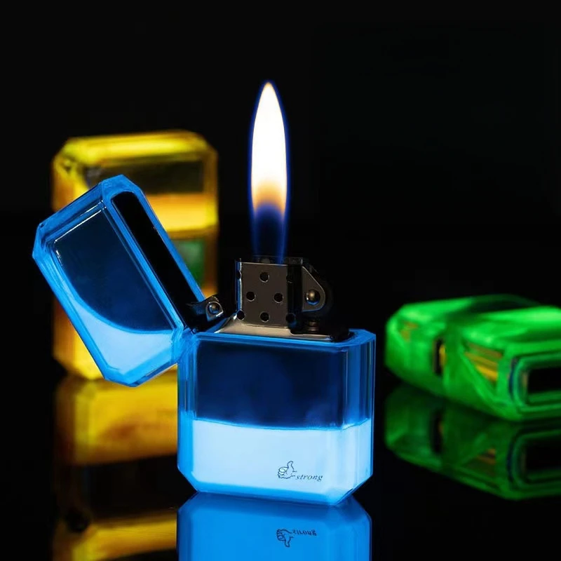 Encendedor de queroseno de lujo de alta gama, estilo explosivo de Metal con arena movediza luminosa creativa, accesorios para fumar, regalo para hombres