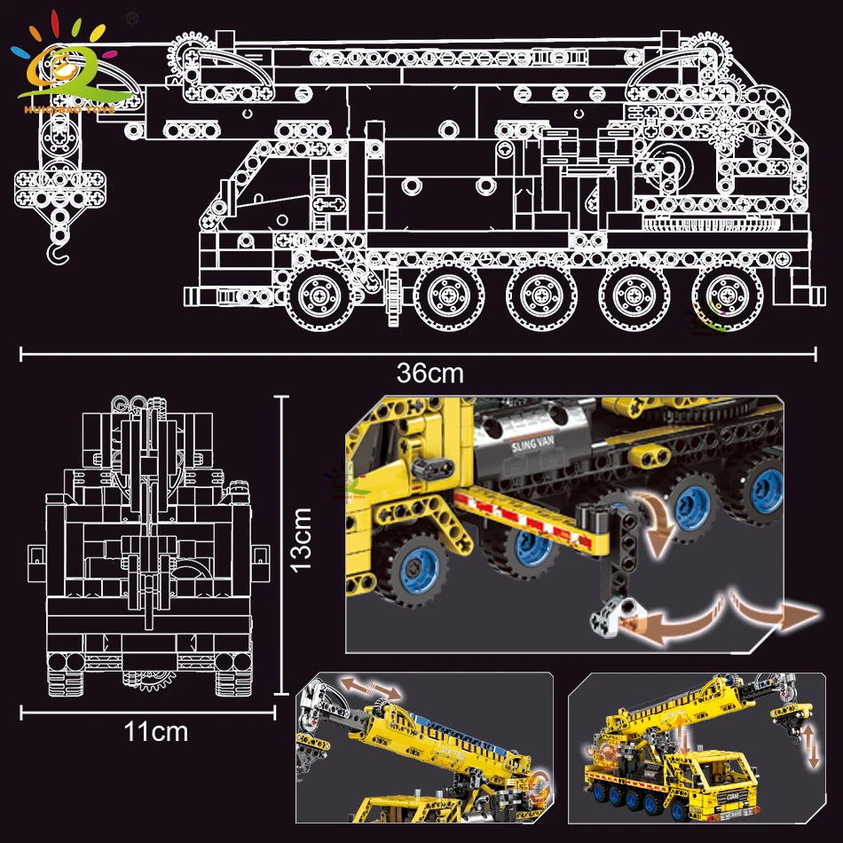 HUIQIBAO Moc Engineering Truck model Building Block Excavator Crane Car City Construction Tech Brick Set For Children Kids Gift