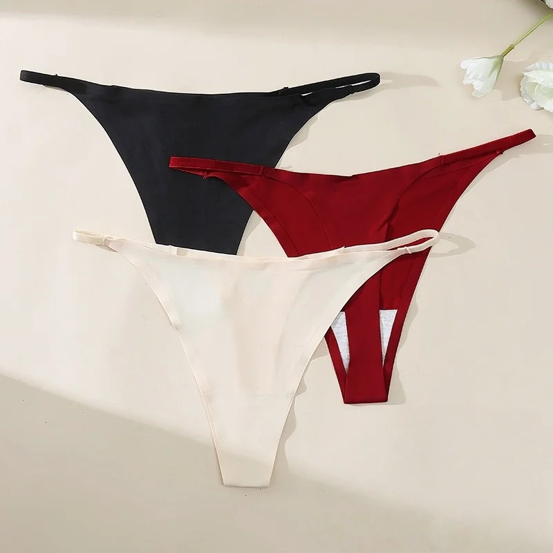3 قطعة/المجموعة النساء سيور سلس g-سلسلة مثير منخفضة الخصر بيكيني سراويل الإناث السروال بلون Traceless T-الظهر S-2XL