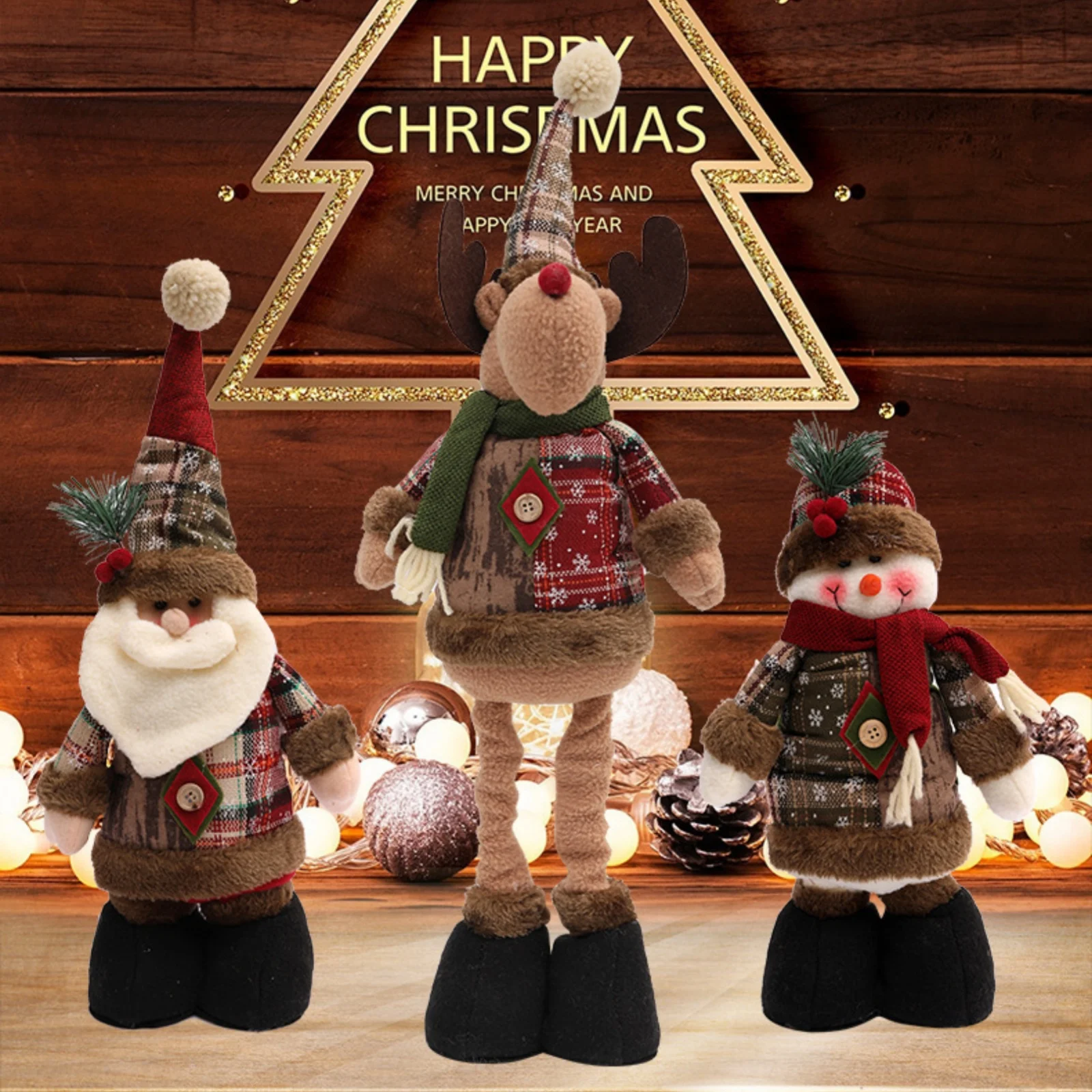 Christmas Decorations - Retractable Snow Man Elk Santa Claus Doll,Standing Xmas Doll Decoration,Xmas New Year Decent Ornament