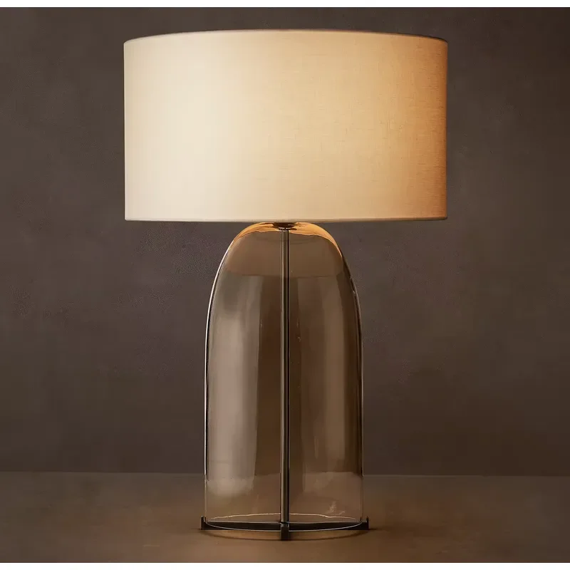Modern Simple Glass Table Lamp with Eco Friendly Linen Shade for Bedroom Home Decor Lighting Fixture Nightstand Desk Light