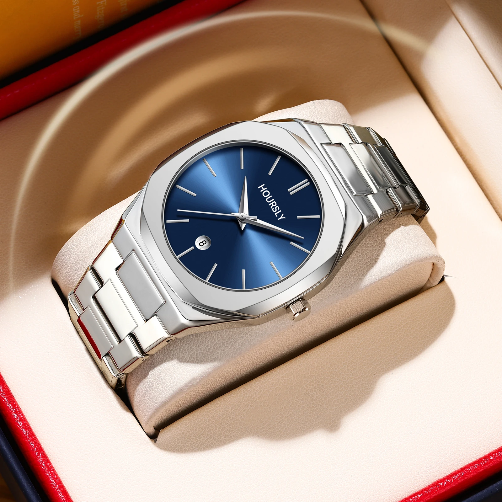 

Роскошные мужские часы из нержавеющей стали, круглый календарь, кварцевые часы, простая линия циферблата, деловые модные мужские часы для повседневной жизни