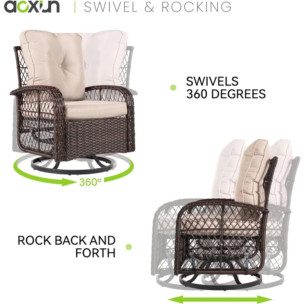 3 Pieces Outdoor Swivel Rocker Chair Set of 2 with Small Side Table Wicker Rattan Patio Furniture Set Outdoor Rocking Chair