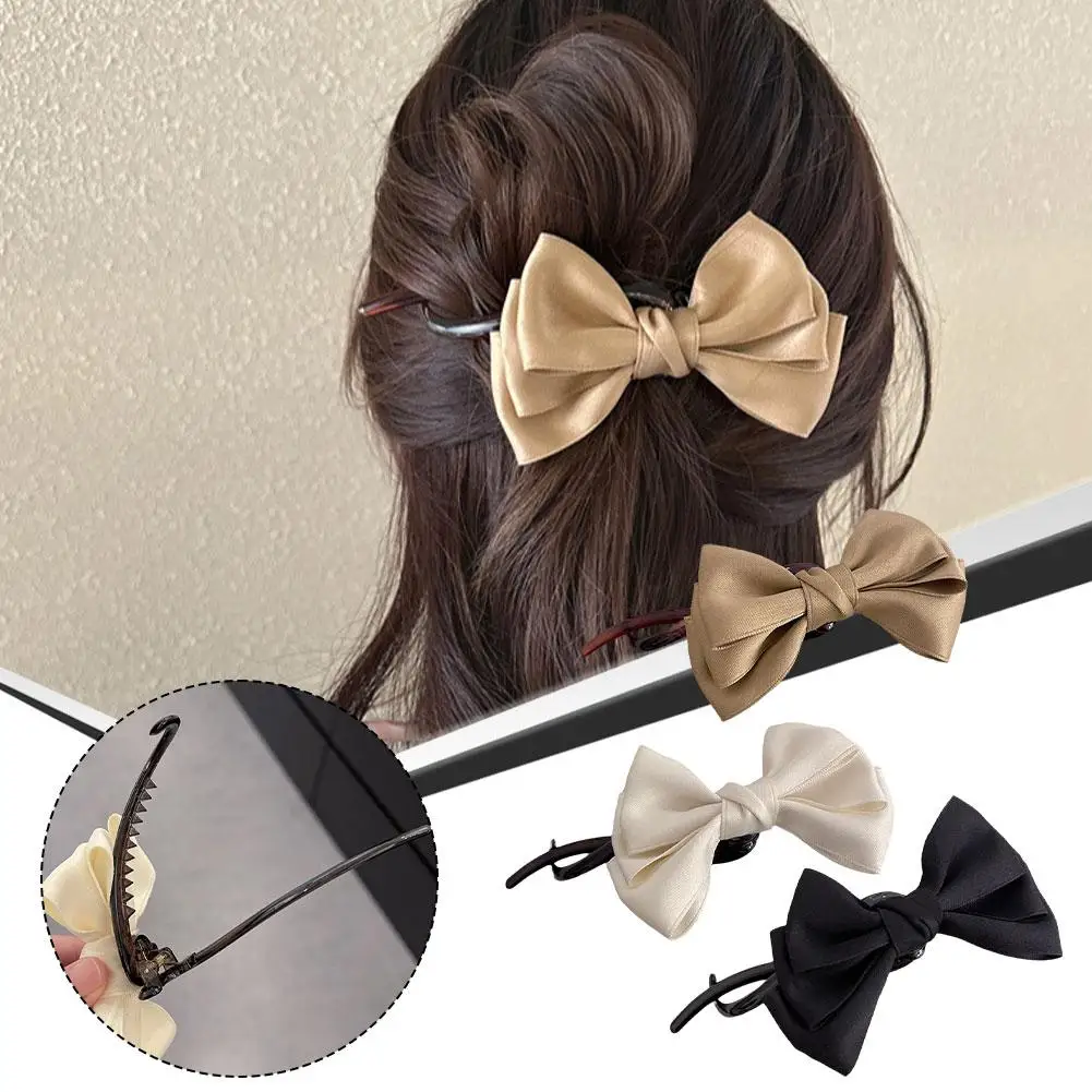 Big Satin Bow Ribbon Hairpins Korean Black Bowknot Hair Clip for Girls Women Vintage Baroque Satin Hairpins Hair Accessorie I6U9