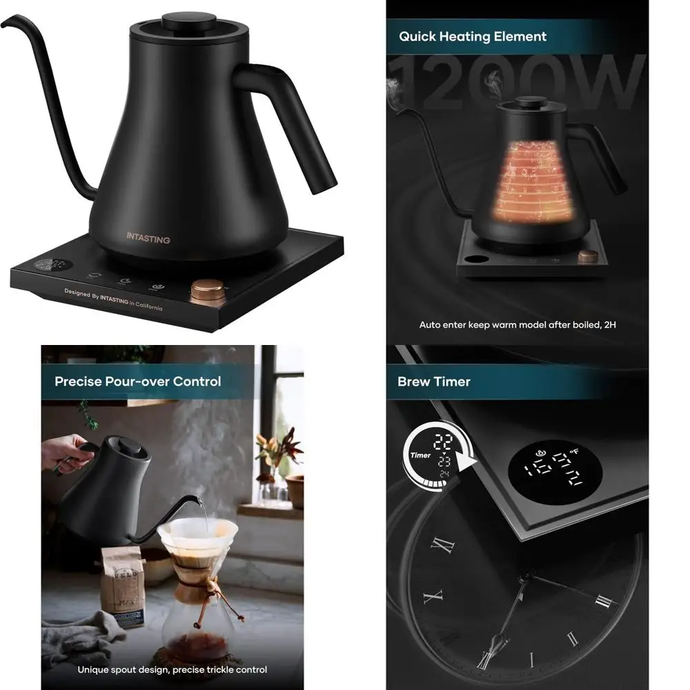 

Electric Kettles, Gooseneck Electric Kettle, ±1℉ Temperature Control, Stainless Steel Inner, Quick Heating, for Pour Over Coffee
