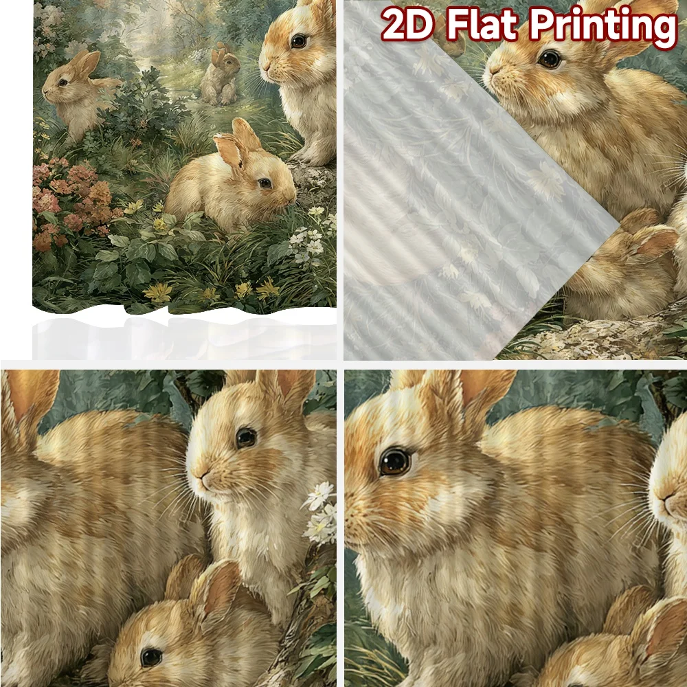 2D FLAT PRINTING 2pcs Curtains (Without Rod) Easter Rabbits in Spring Garden Popular Light Filtering Curtains Durable Polyester