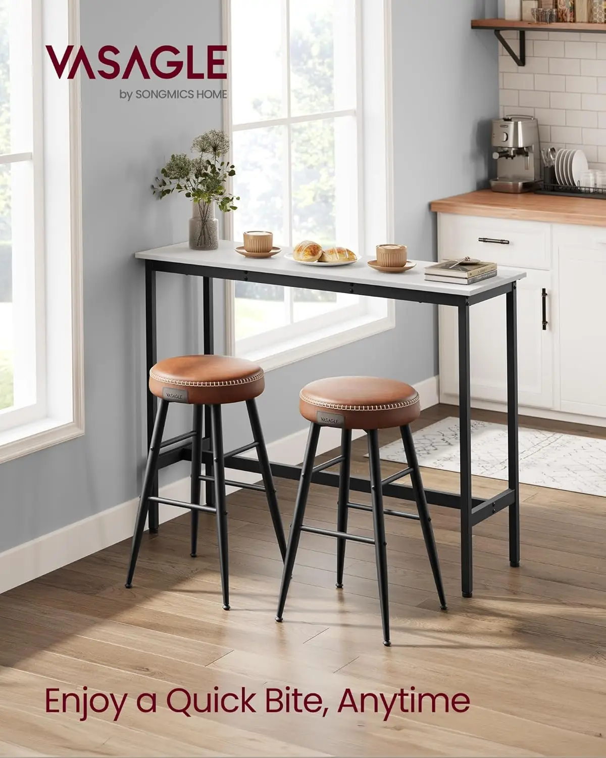 Vasagle Bar Table, Narrow Long Bar Table, Kitchen Dining Table, High Pub Table, Sturdy Metal Frame, Industrial Design, 15.7 X