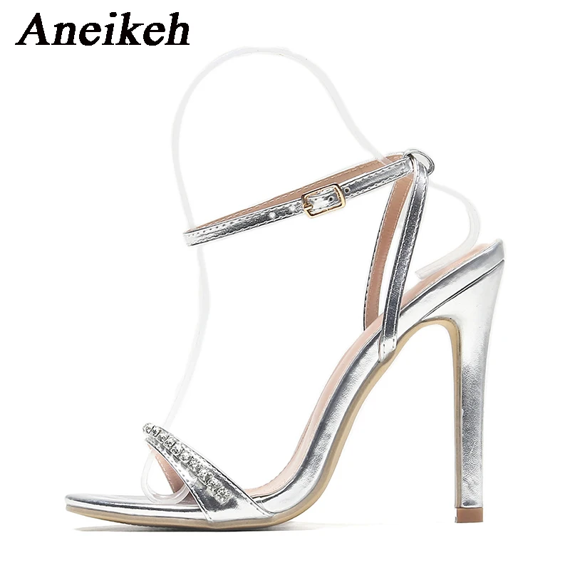 Aneikeh 2024 Fashion Glitter Rhinestones Ladies High Heels Sexy Sandals Women Peep Toe Party Wedding Stripper Shoes Summer