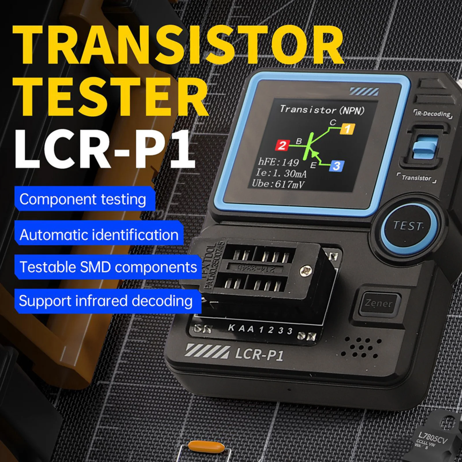 

LCR-P1 Multifunctional Transistor Tester Intelligent Anti-burn Design Measurement Replacement Mode Electrical Transistor Tester
