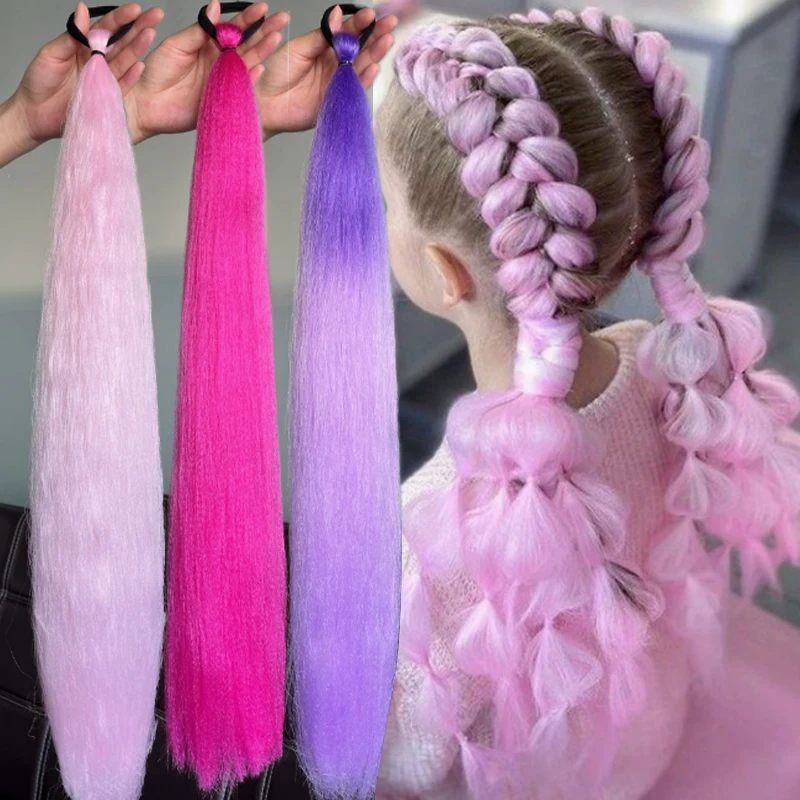 

Synthetic Purple Ponytail Extension Rubber Band DIY Long Straight Braiding Ponytail Women Stage Costume Cosplay Hair Accessories