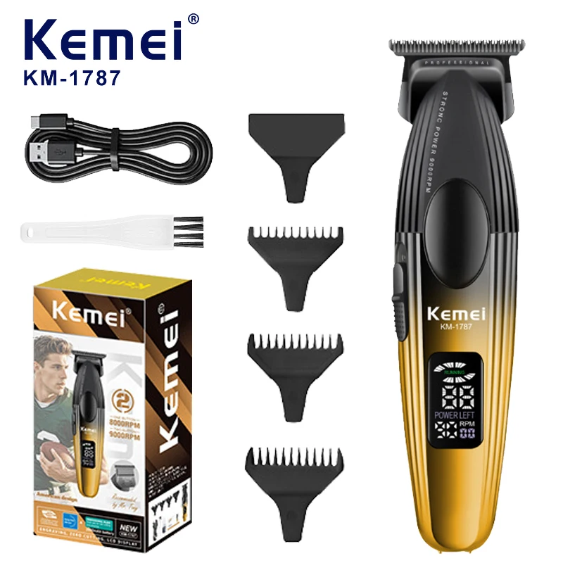 

Профессиональная электрическая машинка для стрижки волос KEMEI KM-1787, 9000 об/мин, перезаряжаемая, регулируемая, для мужских причесок