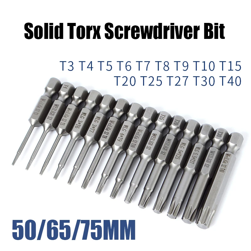 

1PCS 50/65/75MM T3-T40 Solid Torx Screwdriver Bit Hex Shank Magnetic Batch Head Tamper Proof Security Drill Torx Flat Driver Bit