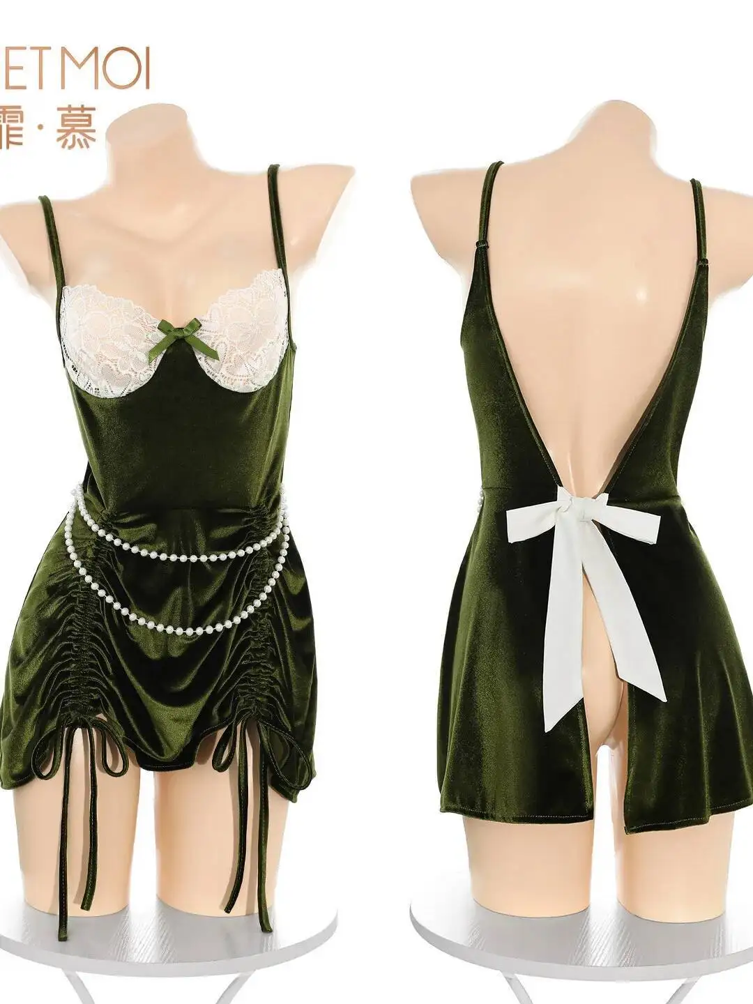 جديد مثير عيد الميلاد النفط اللوحة العميق الخامس المخملية فستان النوم الدانتيل مثير الأرداف العارية يمزح Bowknot عارية الذراعين فستان بلا أكمام HK5V