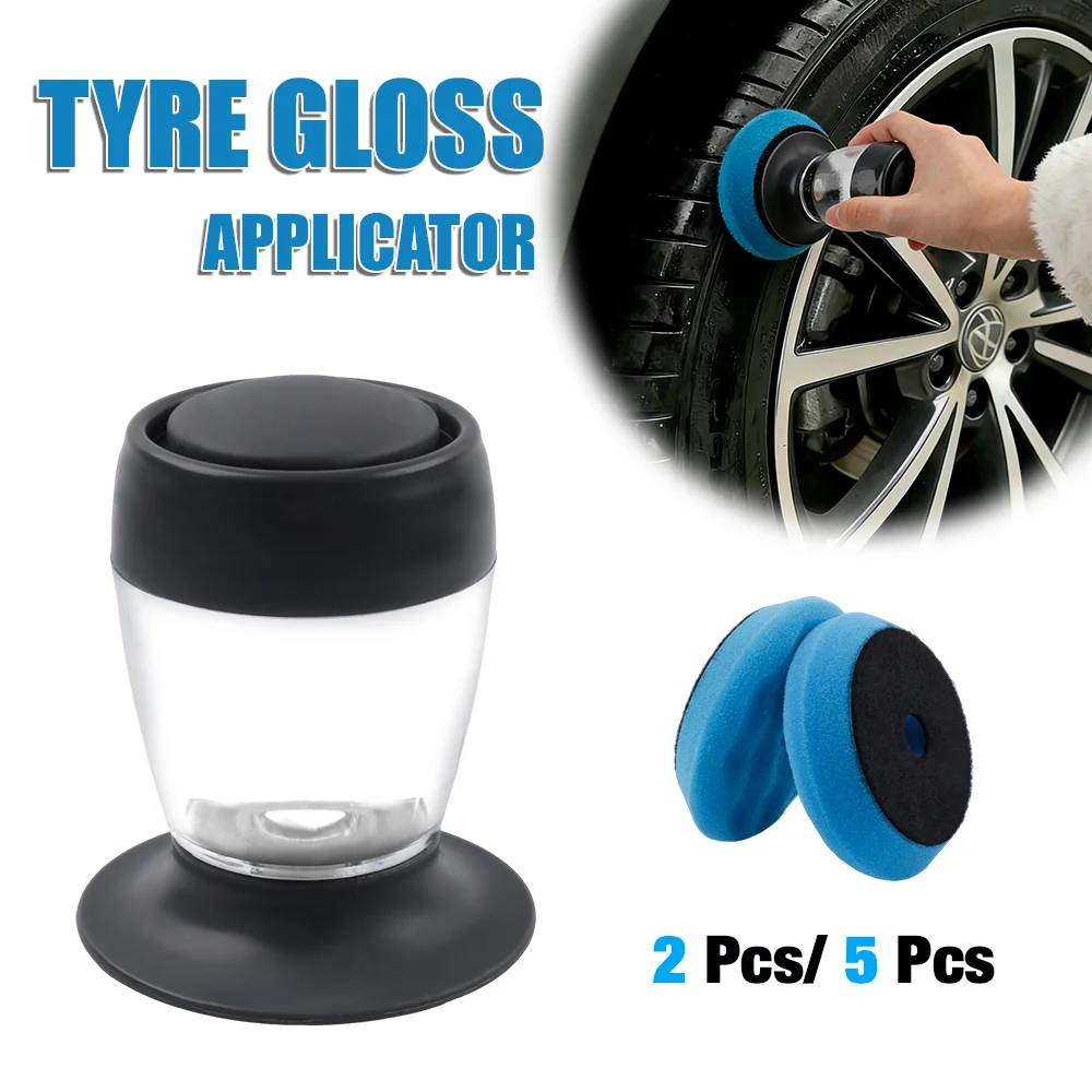 Tire Shine Applicator Wax Dispense Sponge Kit for Tire Gel/Tire Dressing Tire Care Tools with 2/5Pcs Polyether Sponge Pads