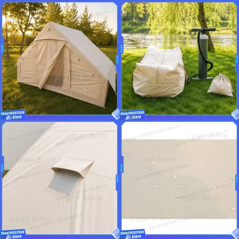 Entry-Level Inflatable Tent 6.3sqm Single Door 210D Oxford Khaki Glamping Air Cabin Simple Design Affordable Outdoor Solution