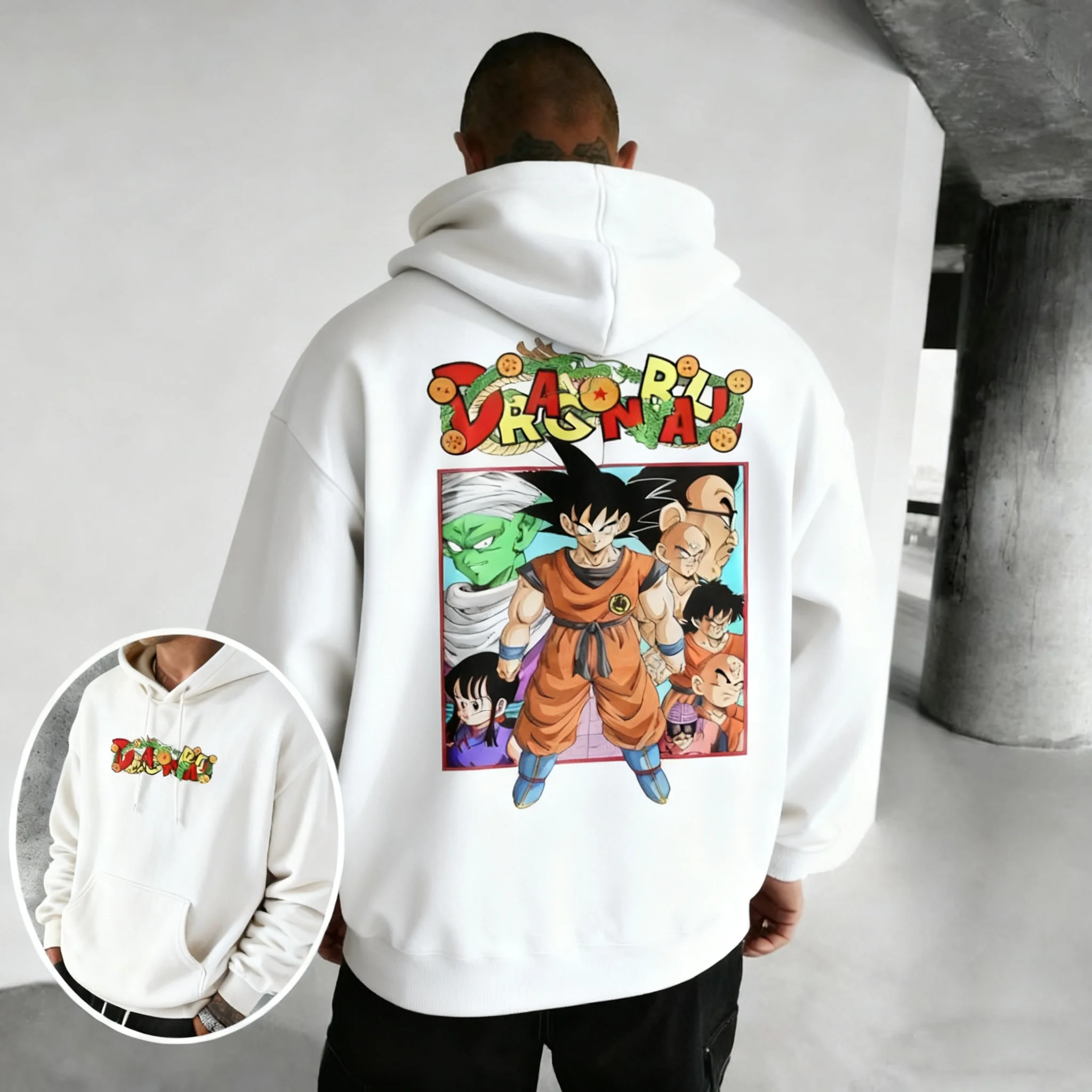 เสื้อฮู้ดพิมพ์ลายอนิเมะดราก้อนบอลซูเปอร์ไซย่าสไตล์เรโทรใหม่ ดีไซน์หลวมแบบปรับแต่งได้สำหรับผู้ชายและผู้หญิง