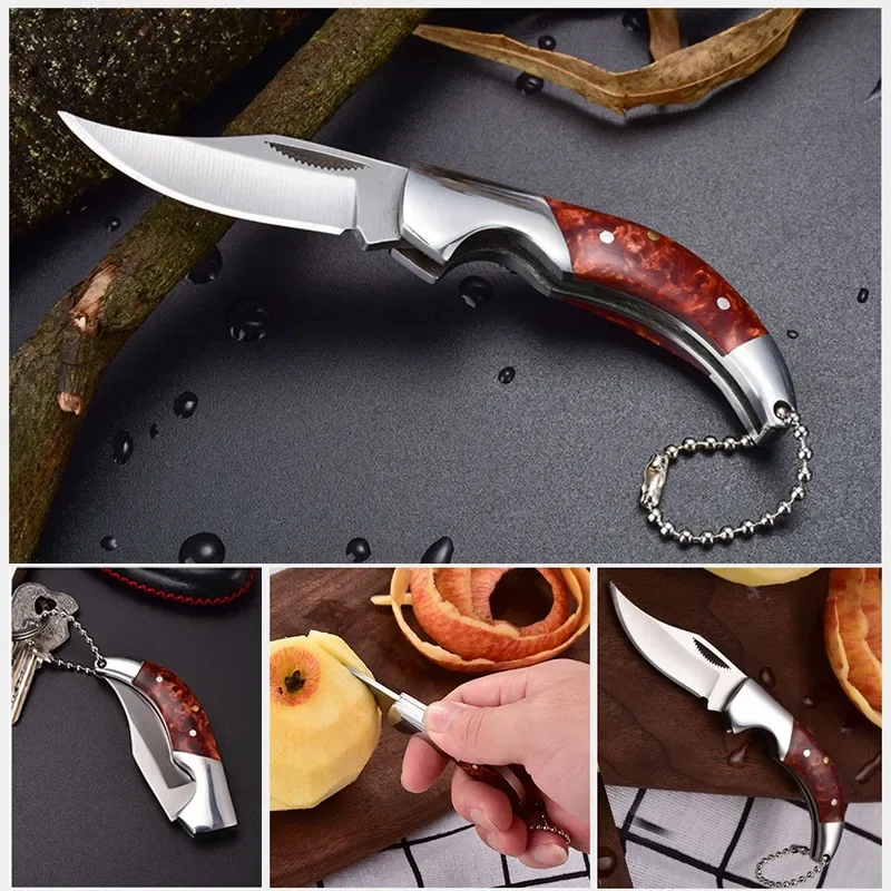 Foldable Knife Fruit Pocket Knife with Keychains Barbecue Kitchen Fruit Paring Knife Stainless Steel Multipurpose Utility knives