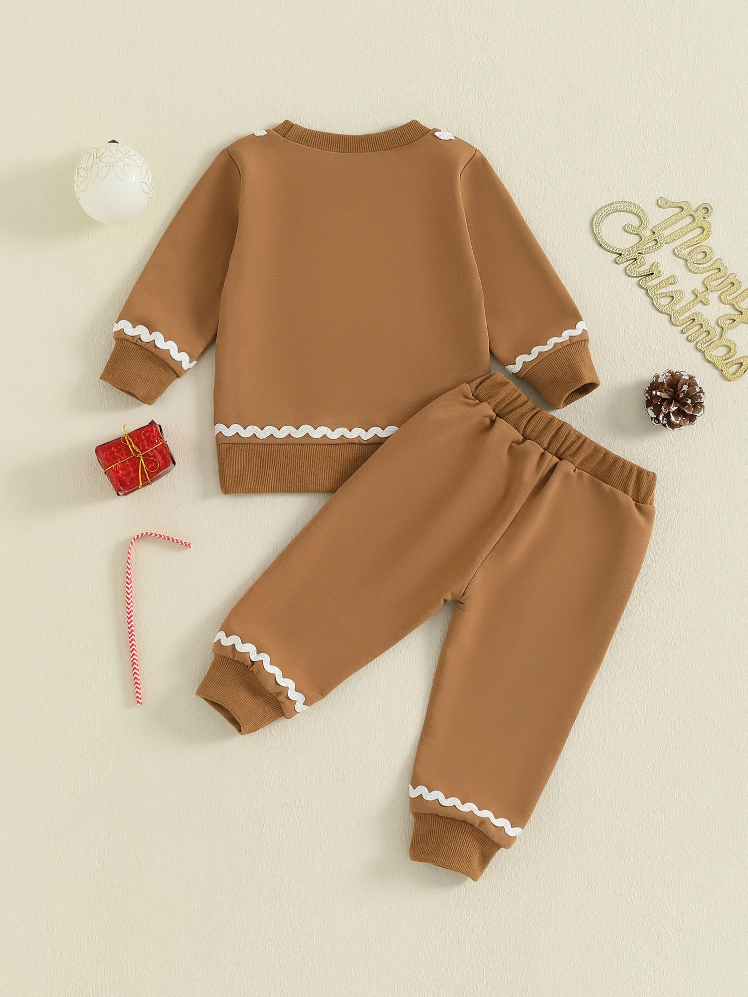 

Комплект детской рождественской одежды, пряничный топ и брюки с длинными рукавами и круглым вырезом, наряды для мальчиков