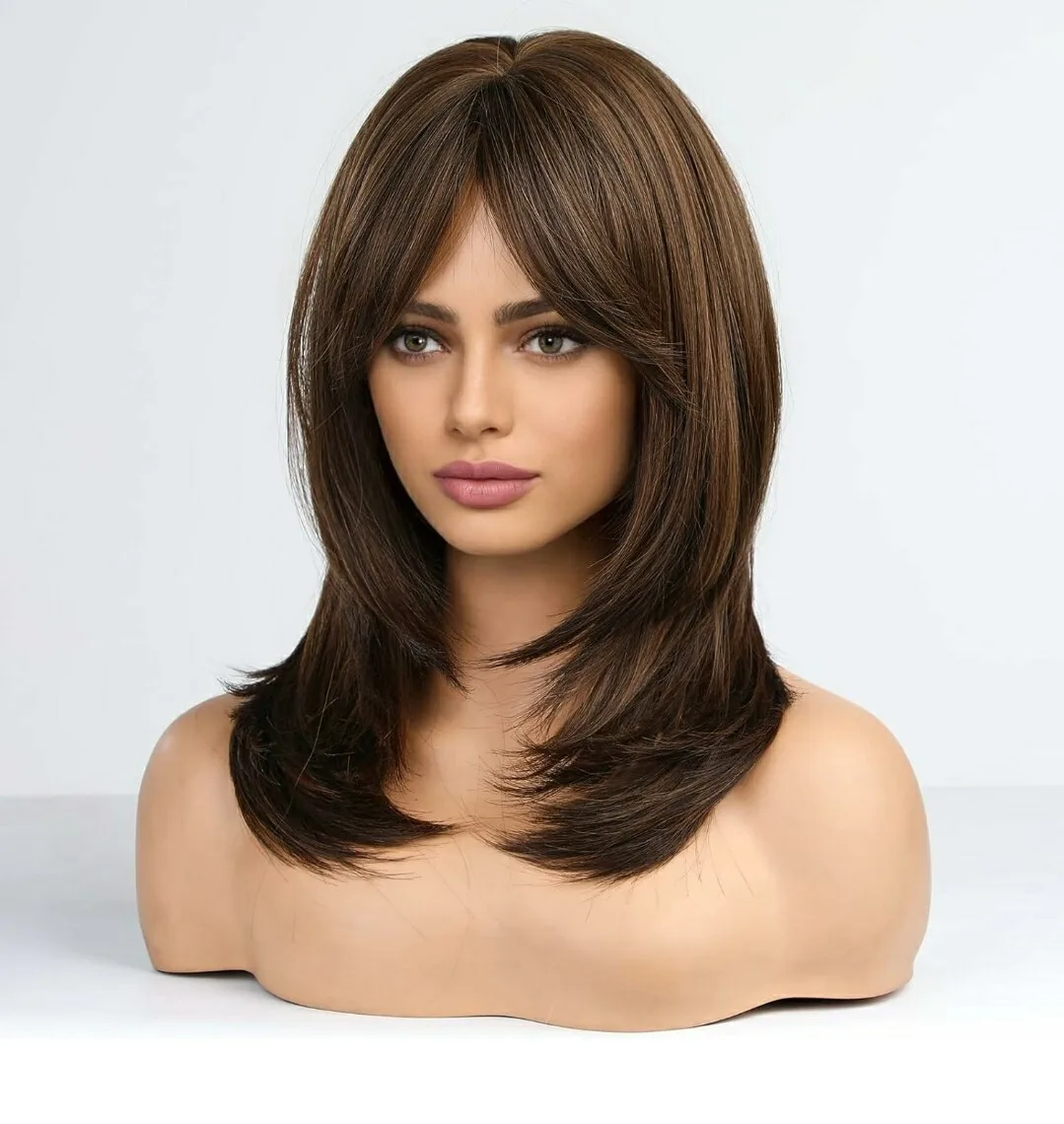 مزيج شعر مستعار طويل مستقيم الطبقات بني غامق مقاوم للحرارة #3