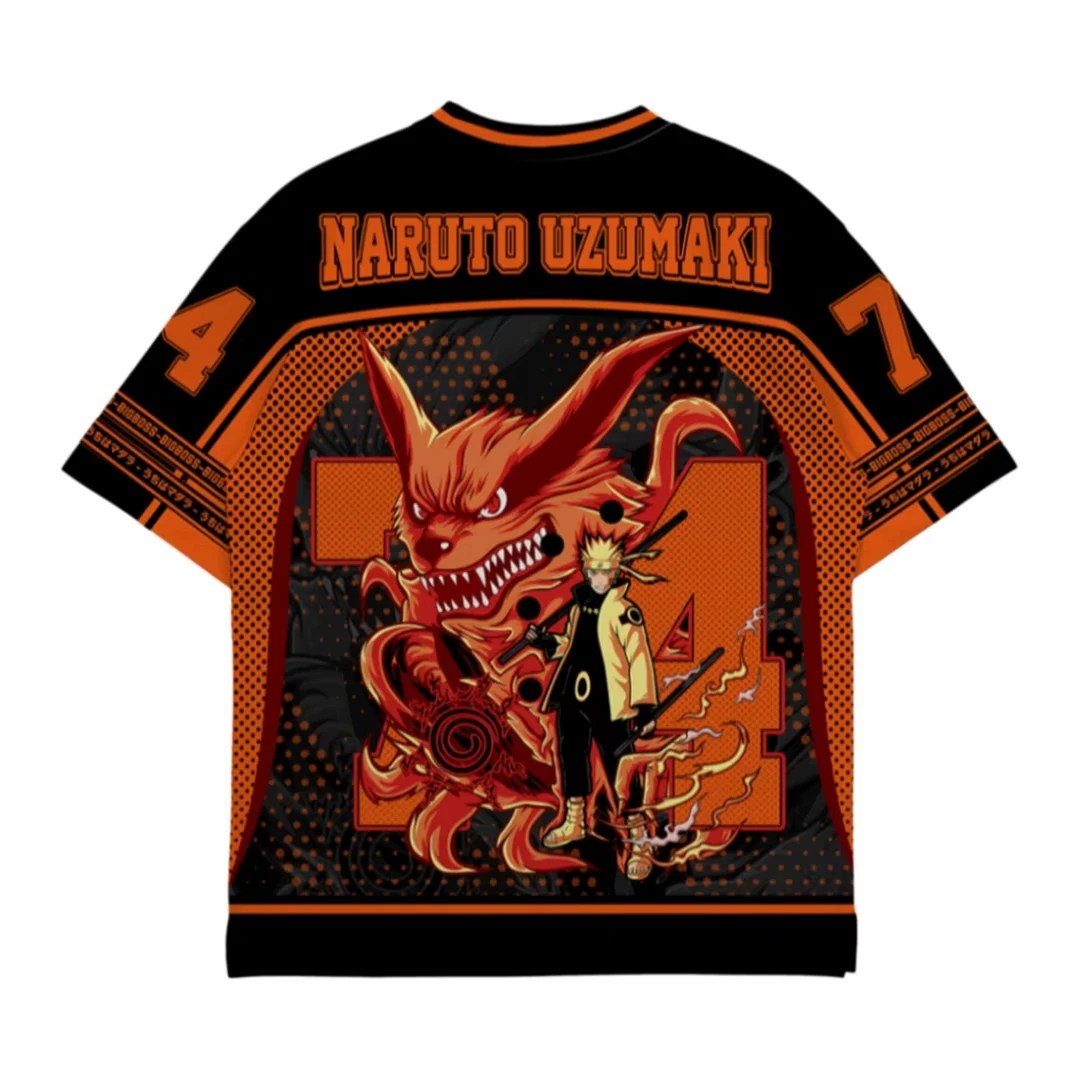 Naruto Uzumaki & Kurama Anime Print Football Jersey Family Summer Adults Kids Athleisure T-Shirt