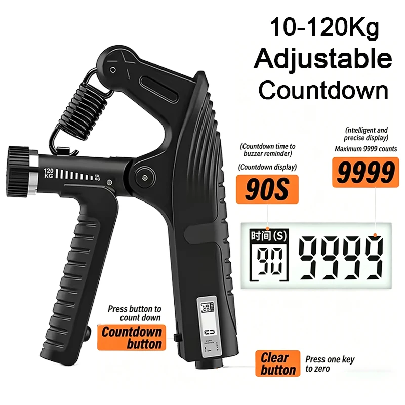 10-120kg Verstellbarer Handgriff-Krafttrainer mit Countdown-Funktion, Muskelaufbau-Krafttrainingsgerät