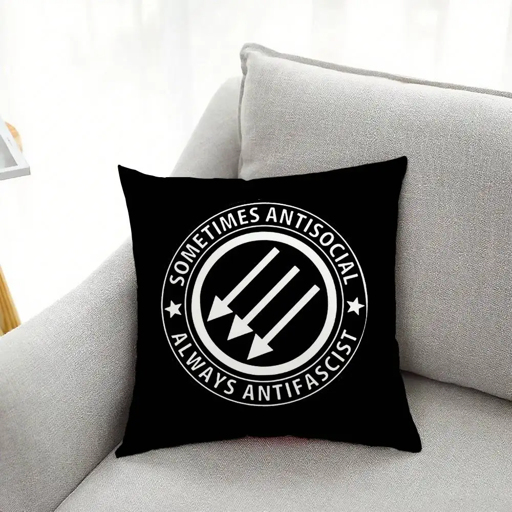Antifa Anti-Faschistischer Anti-Rassistischer Kissenbezug, weicher, süßer Kissenbezug für Auto, Sofa, Kissenhülle aus Polyester mit Reißverschluss