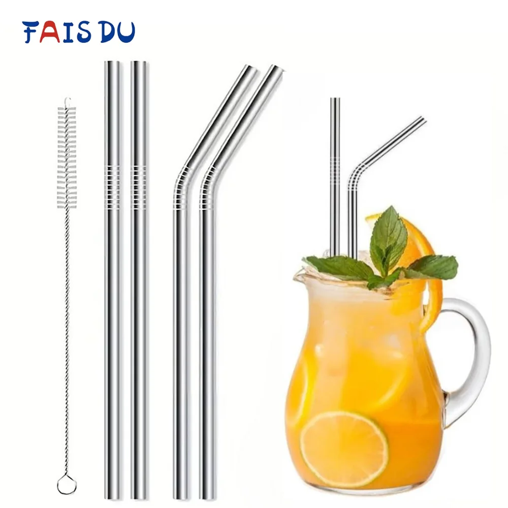 

FAIS DU 2/4PC Reusable Metal Straws 0.24" Wide Stainless Steel Straw with Free Cleaning Brush for Milkshakes,Bubble Tea,Smoothie