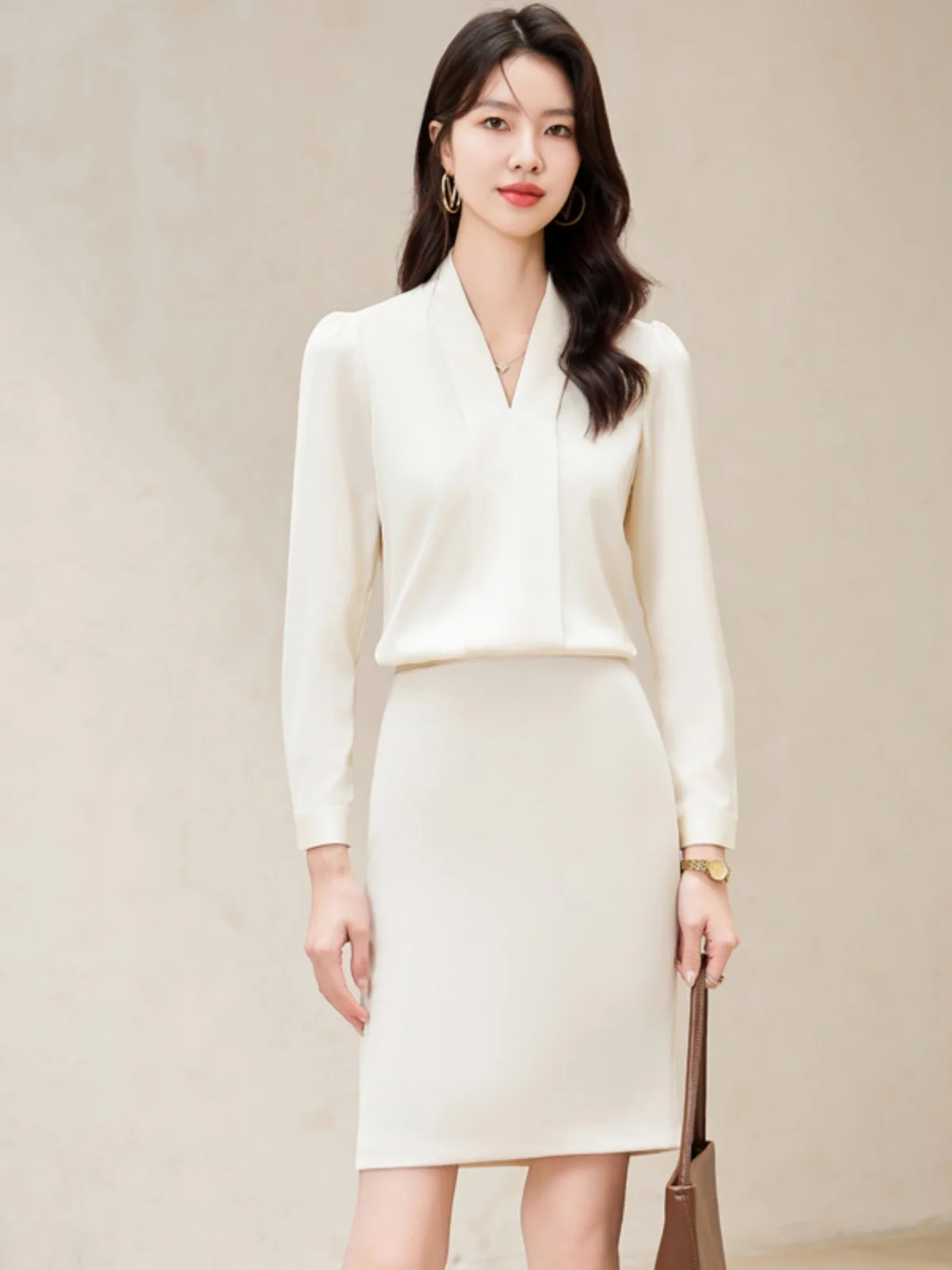 

Элегантный женский комплект для деловых встреч и интервью: шифоновая блузка и топ на весну-осень, высококачественный, формальный, для офиса