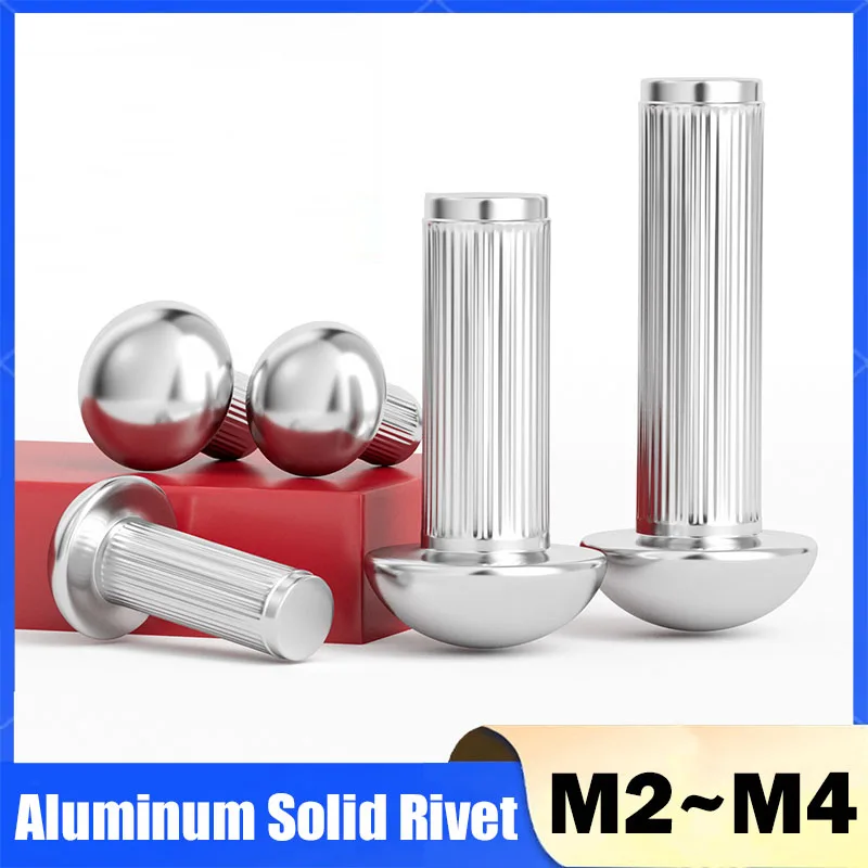 200Pcs M2 M2.5 M3 M4 GB827 Aluminum Button Round Head Knurled Shank Solid Rivet Self Plugging For Label Name Plate L:3mm-12mm