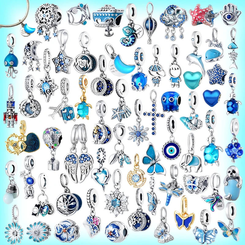 Coleção Blue Ocean: Contas incrustadas com animais e estrelas, presente de aniversário DIY para namorada/esposa/namorado, compatível com pulseira original.