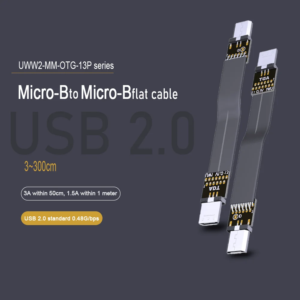 

Micro USB Male To Micro Male 5Pin Converter OTG Adapter Data Cable Micro-B Flat Data Extension Cable Angle Cord ADT