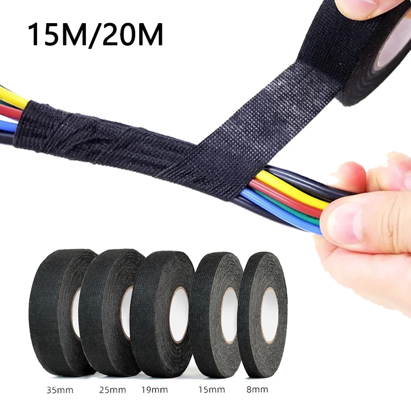 15M/20M Heat Resistant Tape Adhesive Automotive Cloth Tape For Car Cable Harness Wiring Fabric Loom Electrical Heat Tape 8-19mm