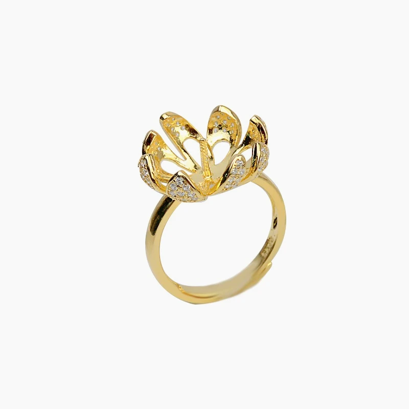 S925 Sterling Silver Semi Mount Ring Setting 9-11m Pearl Mounting Holder Size Adjustable for Women Jewelry Making Accessories