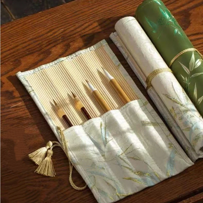 Portable Aesthetic Calligraphy Brush Roll Storage Pouch Special Writing Brush Holder For Primary School Chinese Painting Learner