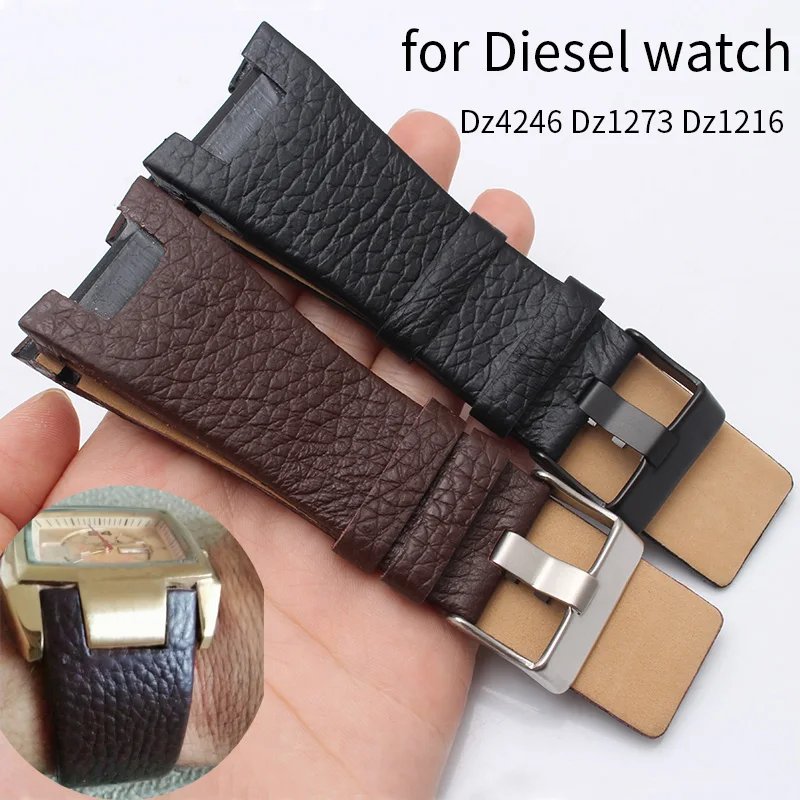 32x17 мм вогнутый кожаный ремешок для часов из воловьей кожи для Diesel Dz4246 Dz1273 Dz1216 мужской браслет со специальным интерфейсом, сменные браслеты