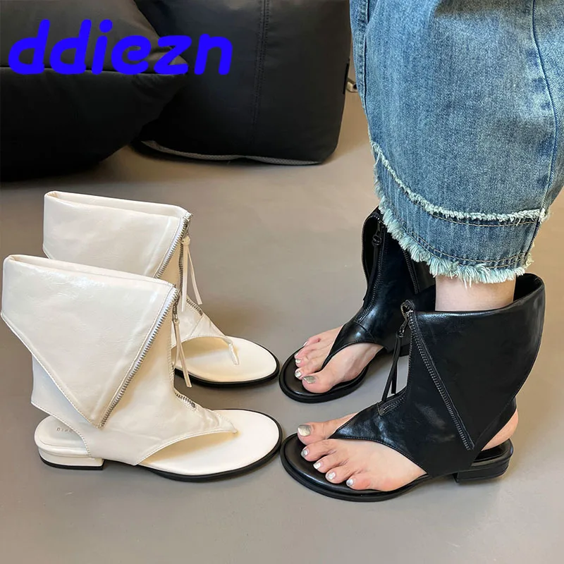 Female Footwear Designer Zippers Women Flats Sandals Boots Shoes Flip flops Fashion Ladies Flats Shoes Gladiator Sandals Boots