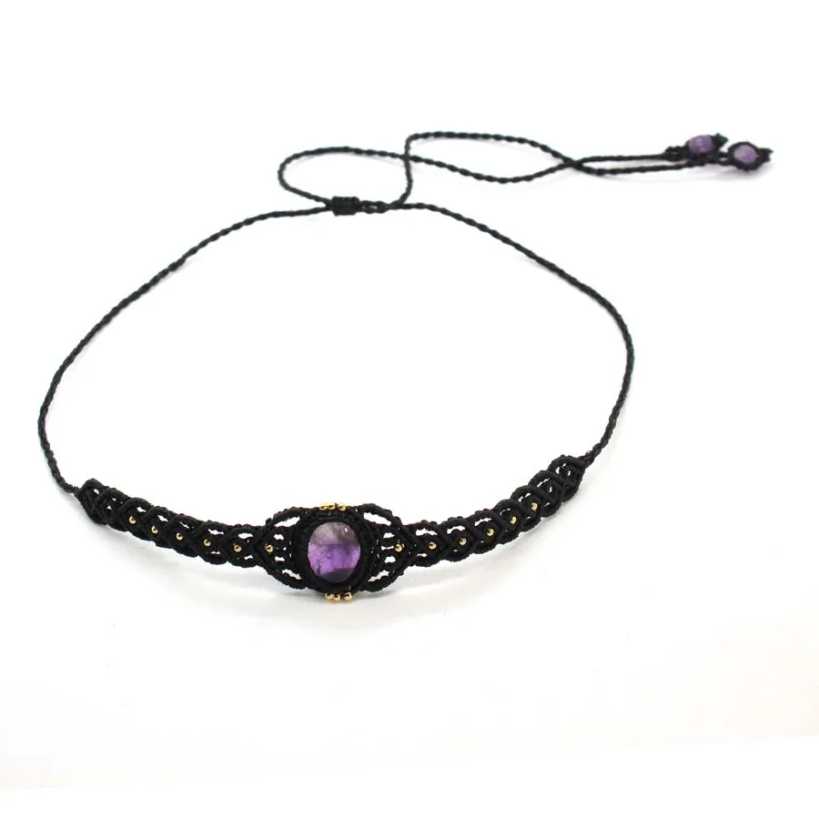 Crystal Braided Macrame Stone Pendant Necklace for Women Natural Amethyst Quartz Handmade Rope Weave Chain Necklaces Man Jewelry