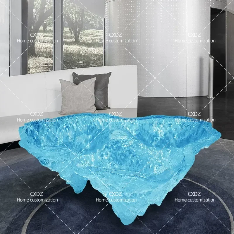 Modern Light Luxury Glacier Coffee Table Transparent Resin for Hotel Clubhouse Living Room Small Apartment Creative Art Decor