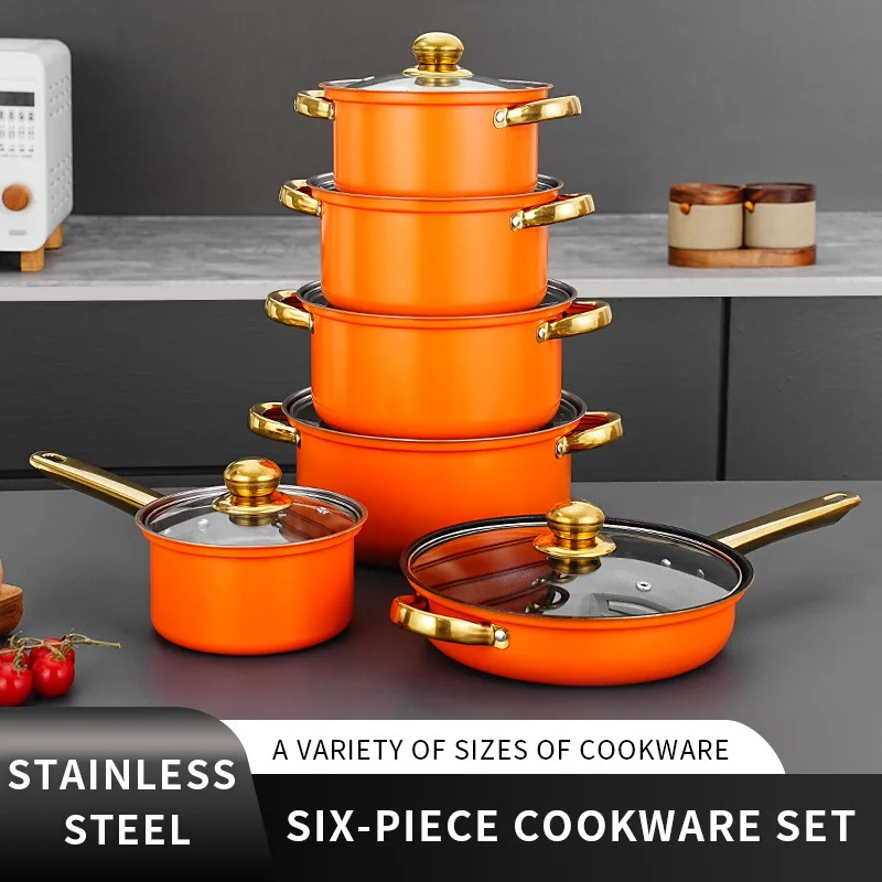 hot High Quality Stainless Steel Nonstick Cookware Set 12 Pieces a Set of Stock Pot Stew Pan Cooking Pots Frying Set